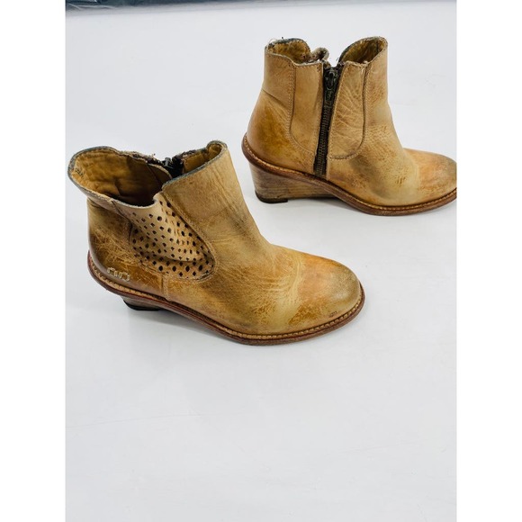 Bedstu Countess Cognac Brown Leather Wedge Heel Ankle Booties Size 6.5 - Picture 3 of 13